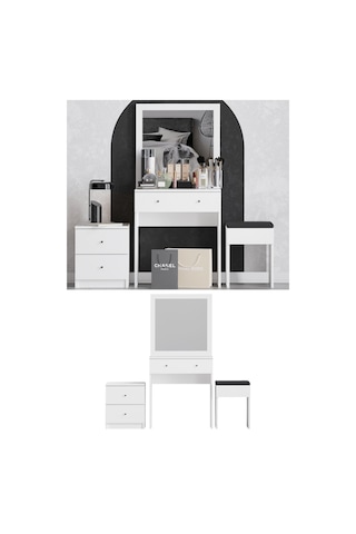 Decormet Nice Makyaj Masası Beyaz Beyaz