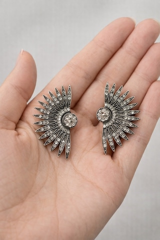 Vintage Işıltılı Taşlı Güneş Model Küpe Oksit Görünümlü Şık Tasarım Küpe Diğer
