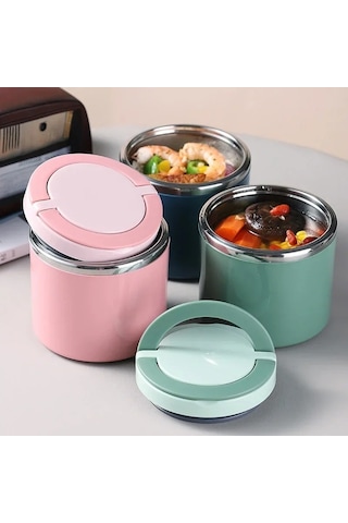Paslanmaz Çelik Vakumlu Termal Yemek Kabı, Taşınabilir Öğle Yemeği Saklama Kutusu, Çorba Ve Sıcak Yemekler İçin Kapaklı Bento Kutusu, Isı Koruyucu Termos Özellikli Pratik Yemek Kapları Pembe