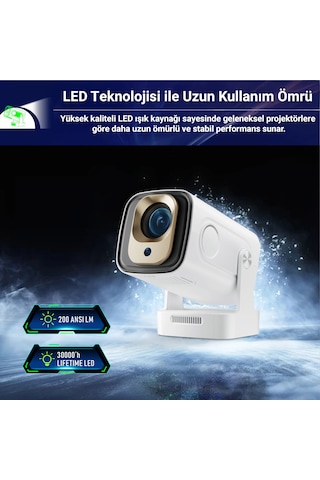 İdragon Hy260 Pro Akıllı Projektör 1080p Full Hd 4k Destekli Android 11 Wifi 6 & Bluetooth 5.4 Otomatik Odaklama 200 Ansı Taşınabilir Ev Sinema Cihazı