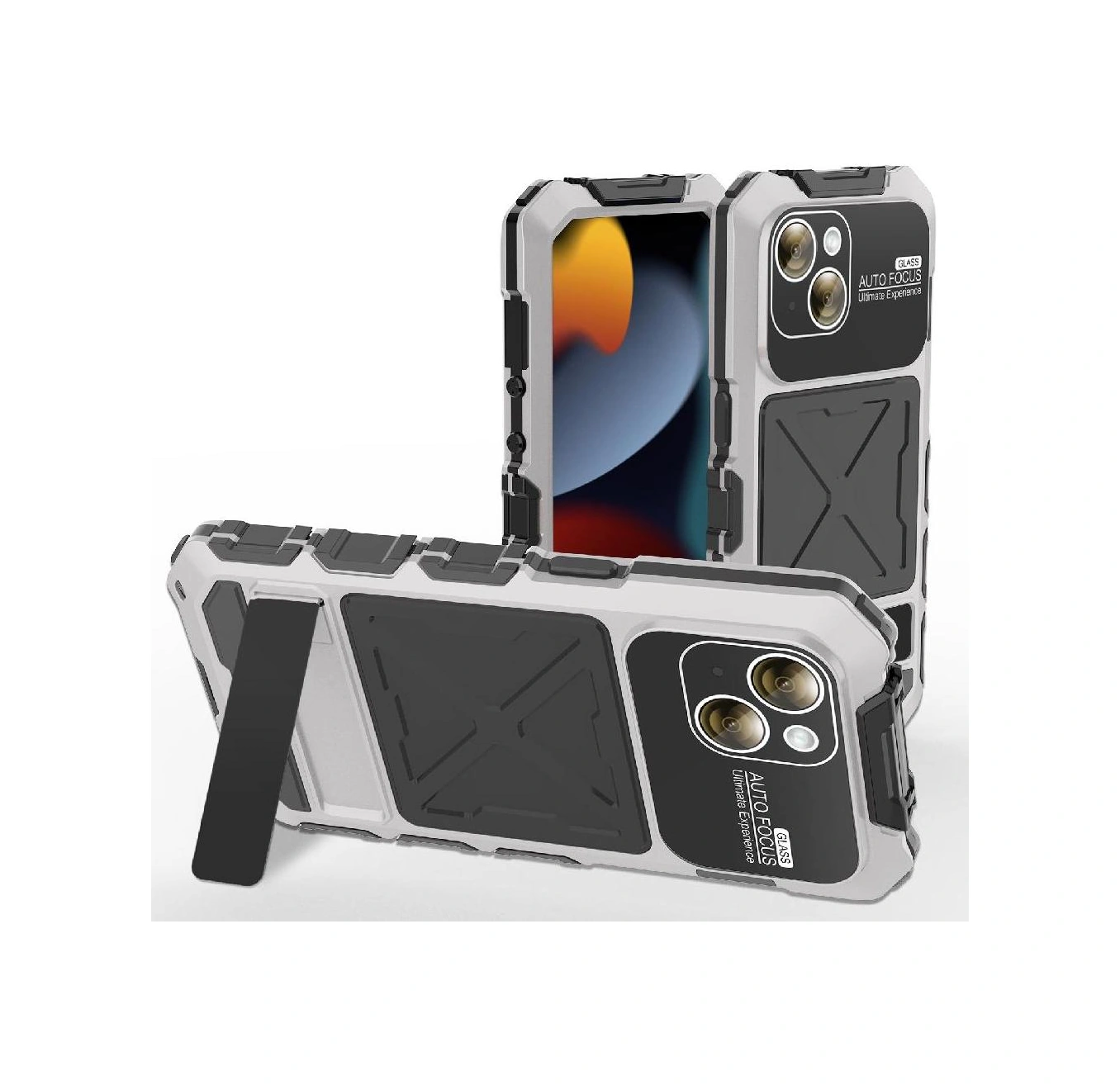 İphone 14 İçin Metal Standlı Telefon Kılıfı Kickstand Düşmeye Dayanıklı Kasa Şok Emici Silikon