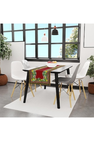 Renkli Limon Desenli Runner 140x45cm Ince Keten, Uluslararası Yıkama Ve Solmama Sertifikası Çok Renkli