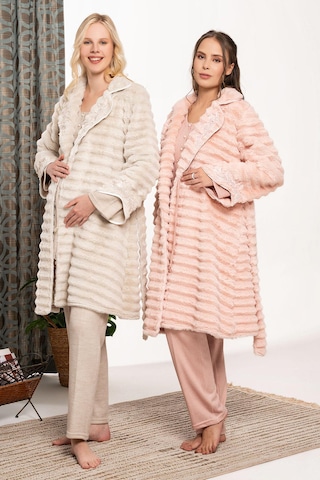 Bone 6106 Peluş Sabahlıklı 3'lü Hamile Lohusa Pijama Takımı V1