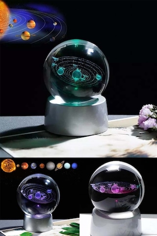 Işıklı Cam Küre Güneş Sistemi Saat Pilli