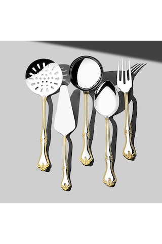 Lalezar Altın Sade 5 Parça Paslanmaz Çelik Servis Takımı