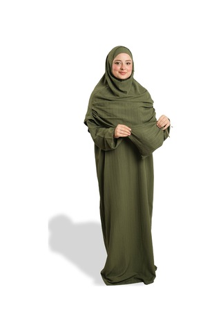 2 Parça Namaz Elbisesi Dokuma Kendinden Desenli 2502 09 Haki