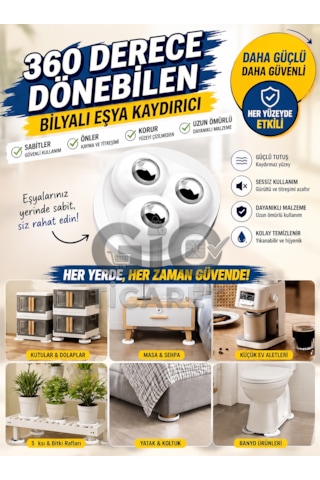 4'lü Kendinden Yapışkanlı 3 Bilyeli 360 Derece Dönebilen Eşya Kaydırıcı Mini Mobilya Tekerleği Plastik - Metal Beyaz