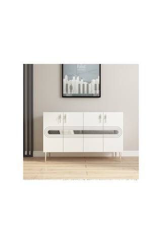 Karsu 120 Cm Konsol, Tv Ünitesi, Çok Amaçlı Dolap Beyaz-gümüş Beyaz-gümüş