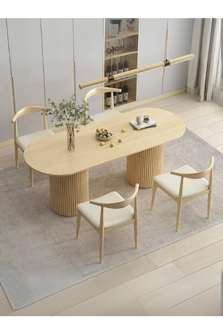 Palma İskandinav Ahşap Masa Sandalye Takımı 90x170 Krem