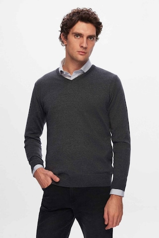 Ds Damat Regular Fit Antrasit Düz V Yaka Triko Kazak 5HF06ORT12003 Antrasit