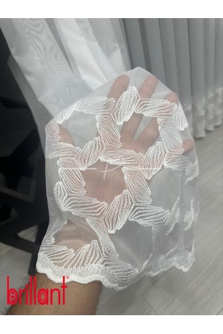 Tül Perde Brillant Marka Etek İşleme Hexagon Desen 1 E 3 Pile Ekru