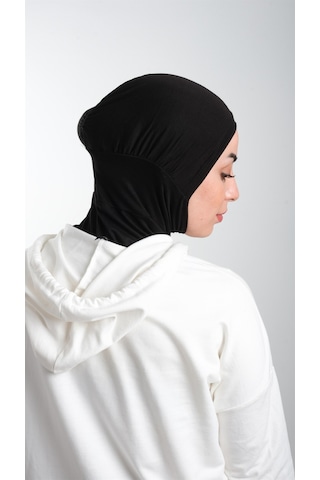 Hürrem Bone Siyah Pratik Hazır Geçmeli Tesettür Bone Sandy Kumaş Spor Hijab 2