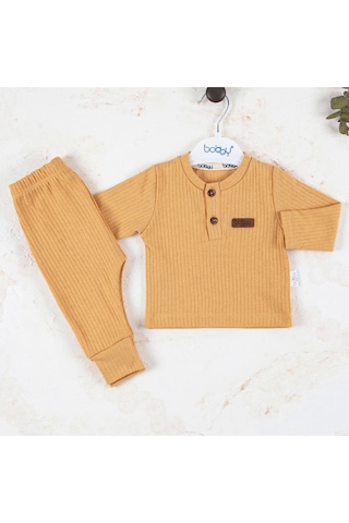 Candar 3-18 Ay Çizgili Kumaş 2'li Unisex Takımı Hardal Hardal