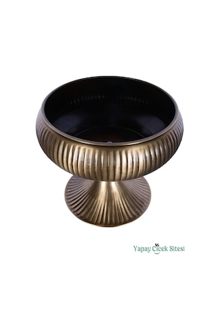 Yapay Çiçek Sitesi Metal Dekoratif Ayaklı Vazo 21 Cm Bronz Bronz