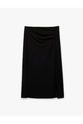 Koton Drape Detaylı Yırtmaçlı Midi Etek Siyah 6sak10200ek