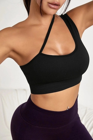 Kapsulavm Kadın Siyah Tek Omuzlu Çapraz Askılı Crop Top Büstiyer
