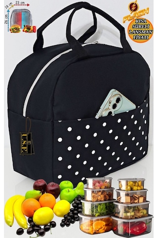 Sıcak, Soğuk Isı Yalıtımlı Termal Termoslu Yemek, Mama, Beslenme, Gıda Için Taşıma Çantası Siyah - Taba