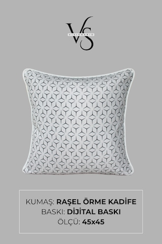 Kırlent Kılıfı Desenli 45x45 Raşel Örme Kadife Çift Taraflı Dijital Baskı Beyaz Biyeli 04 Çok Renkli
