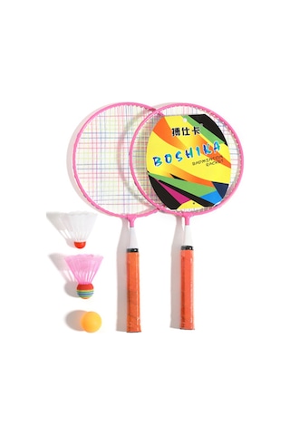Geeksen Çocuklar İçin Eğlenceli Badminton Seti - Pembe Raket, Top Ve Taşıma Çantası