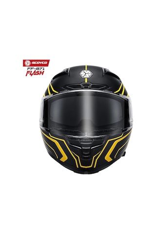 Scoyco FF-871 Flash Güneş Vizörlü Kapalı Motosiklet Kask Mat Sarı - Siyah