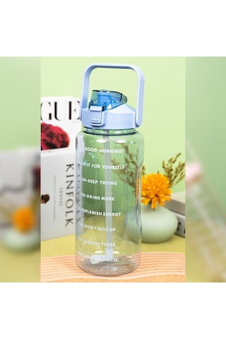 Padalink Mavi 2000ml Şeffaf Plastik Su Bardağı - Ölçü İzli, Pipetli, Dürtmeye Dayanıklı Spor Çantası - Ev Ve Günlük Kullanım İçin Pratik