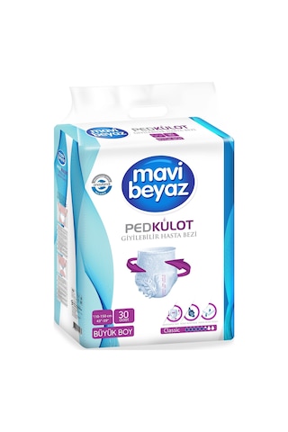Mavi Beyaz Ped Emici Külot Hasta Bezi Large Büyük 150 Adet L