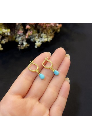 Stela Mavi Firuze Damla Gümüş Küpe Sarı