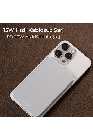Woyax By Deji 5000 mAh 20 W Magsafe Hızlı Taşınabilir Powerbank Beyaz