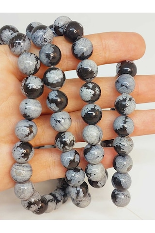 Kar Tanesi Obsidyen Taşı Dizi 10mm 49250