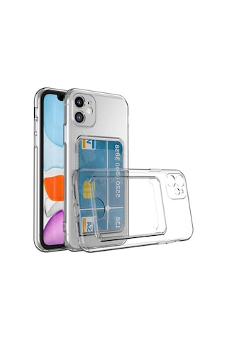 Apple Uyumlu iPhone 12 Kılıf Kartlıklı Şeffaf Zore Setra Clear Silikon Kapak Renksiz