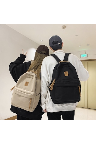 Suofeng Kadınlar İçin Minimalist Renkli Kanvas Çanta, Üniversite-ön Lisans Öğrencileri İçin Büyük Kapasiteli, Dayanıklı Ve Pratik Sırt Çantası - Beyaz Bej