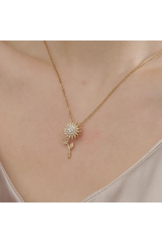 "ayçiçeği Kolye Titanyum Çelik Kolye - Kadınlar İçin Şık Lüks Köprücük Zinciri" Gümüş