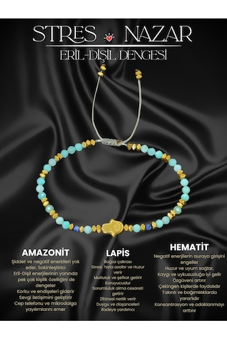Sertifikalı Amazonit, Lapis Lazuli Ve Hematit Doğal Taşlı Bileklik - Fatma Ana Eli Altın