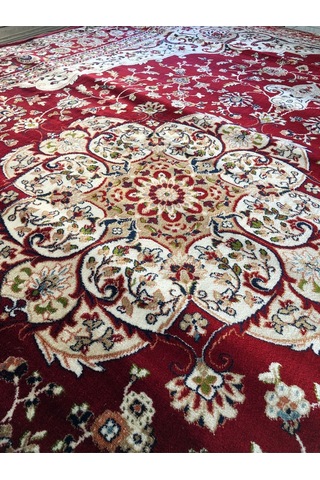 Asaryün Halı Ipek H3864 Bordo İpeksi Geleneksel Renkli Göbekli Klasik Desen Salon Halısı Modern Bordo-kırmızı