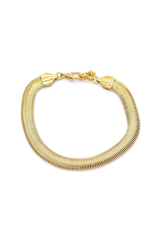 Bz Altın Kaplama Yassı İtalyan Model Kadın Zincir Bileklik Blk-749 Gold