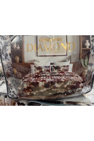 Merinos Diamond Kürk Leopar Desen Comforter Set, Çift Kişilik Yorgan Seti 220x240 Kahverengi