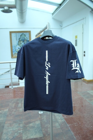 Wild Wood Garment Wild Wood "la Street" Dikey Baskılı Ve Kol Nakışlı Premium Oversize T-shirt Lacivert