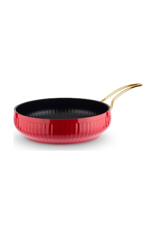 Lines Altın Metal Kulp Güveç Tava Kırmızı - 26 Cm Kırmızı