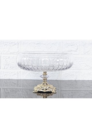 Lotus Kristal 24 Cm Kesme Dekor Gold Döküm Ayak Salata Kasesi Cam Sunumluk & Salata Kase Naturel