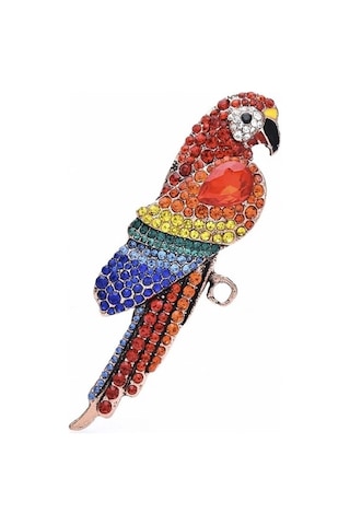 Solfera Papağan Harlequin Macaw Renkli Zirkon Taşlı Büyük Boy Broş Rz169