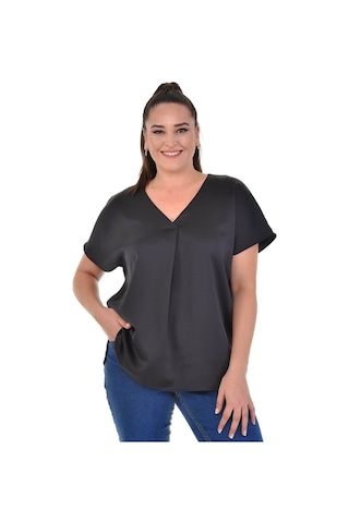 Myline Kadın V Yaka Saten Bluz (514832236)