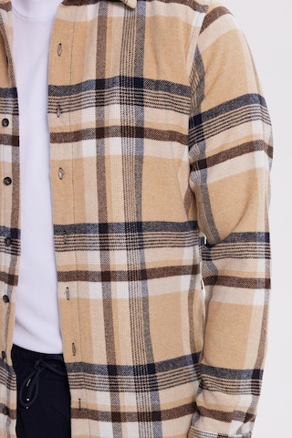 Tudors Erkek Slim Fit Dar Kesim Kareli Kışlık Oduncu Gömlek-42120 Bej