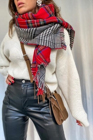 Çift Taraflı Yumuşak Dokulu Kırmızı Şal Atkı Kırmızı