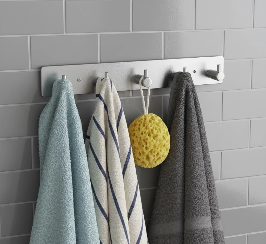 Askılık Yapışkanlı Dikdörtgen Çubuklu 5 Kancalı Krom Krom