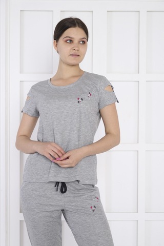 Kadın Spor G2 Melanj Alt-Üst T-Shirt Takım-3936 Açık Gri Melanj