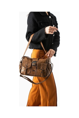 571 Collections Yıkanmış Deri Omuz Kol Çantası Taba - Kilit Aksesuarlı Model: 571-13s