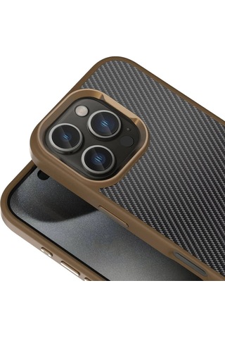 Apple iPhone Uyumlu 16 Pro Max Kılıf Karbon Fiber Görünümlü Parlak Kamera Çerçeveli Zore Venus Kapak Rose Brown