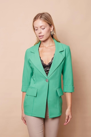 Metal Düğme Detaylı Cep Kapaklı Truvakar Kol Likralı Kumaş Blazer Spor Uzun Ceket-benetton Yeşili B.yeşili
