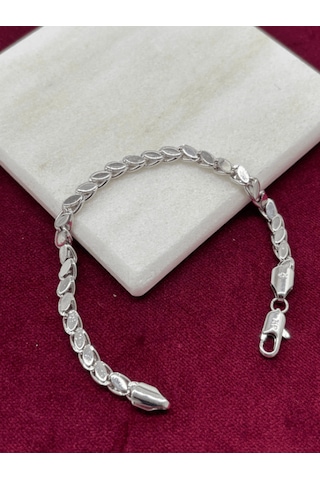 Yaprak Şekilli Parlak Silver Bileklik Gold