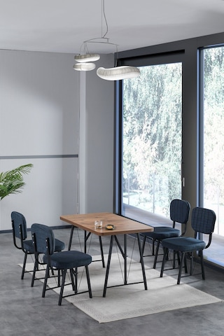Hayat 70x110cm Sabit Atlantik Mutfak Masası, Mutfak Masası Takımı, Yemek Masası, 4 Lacivert Sandalye Lacivert